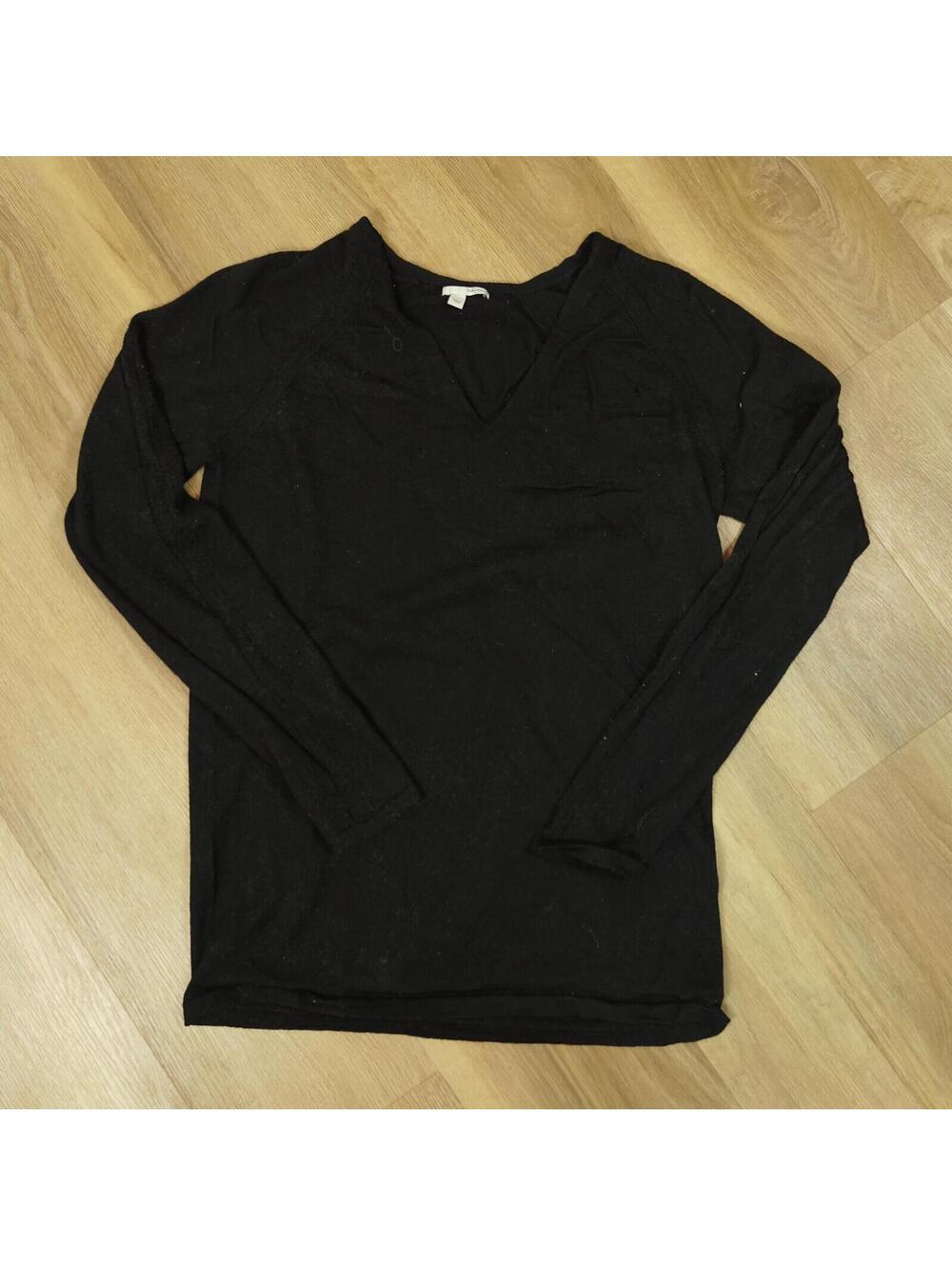 Halogen Black Long Sleeve Merino Wool V-Neck Sweater Top Large - Casual, Warm